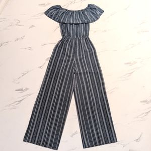 Kiwi + Punch striped blue jumpsuit, small